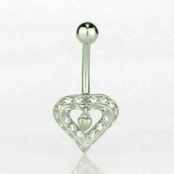 Solid 14k Yellow or White Gold Belly Button Love Heart Body Jewelry Piercing